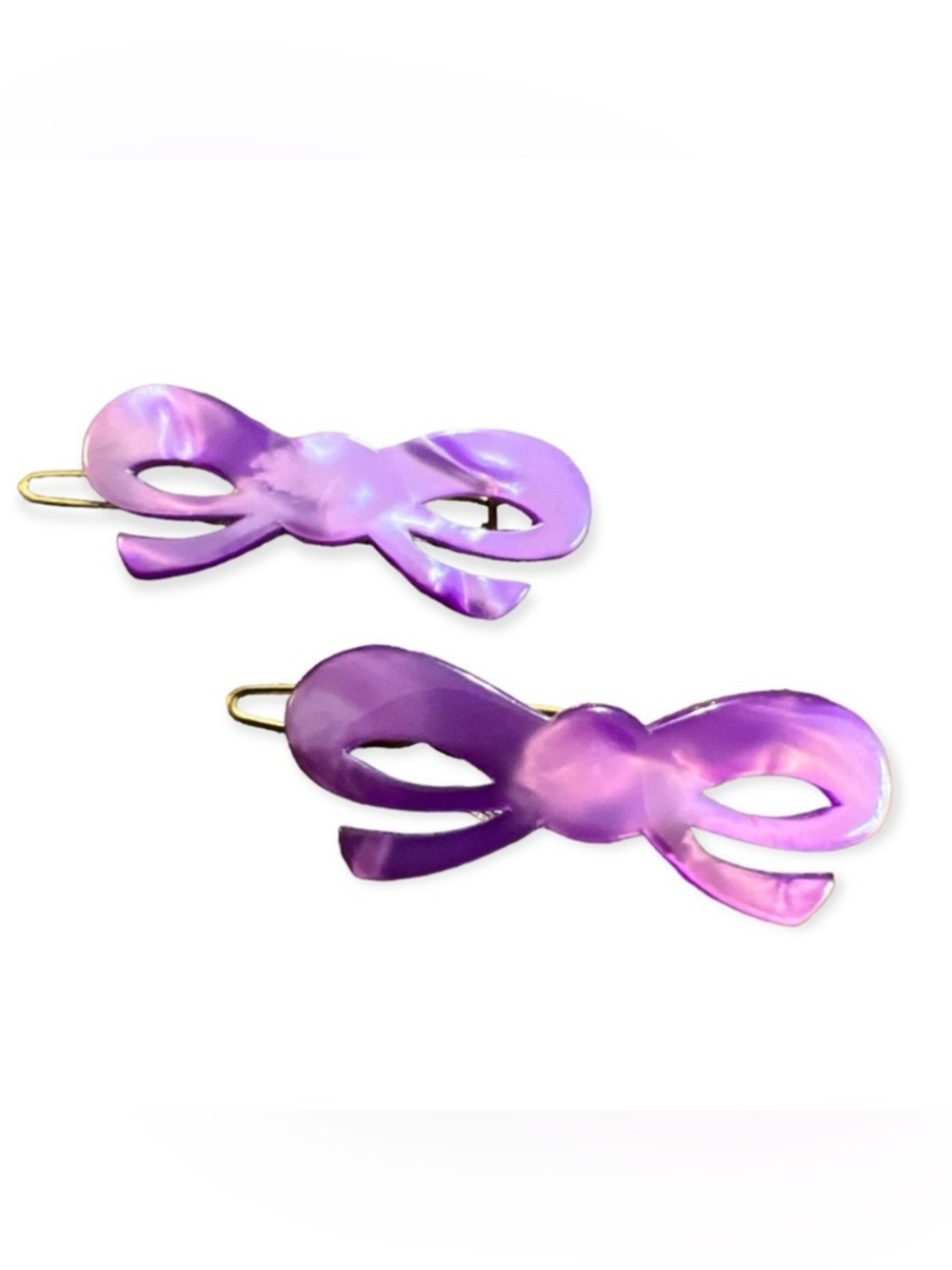 Sweet & Dainty Vintage French Bow Barrettes in Pearlescant Purple, Deadstock/NOS - Picture 4 of 4